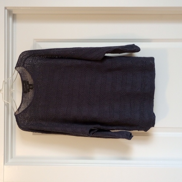 Tahari Womens Sweater Sz M 100% Linen Blue Knit Light Pullover Comfy Layer Cold - Picture 1 of 8